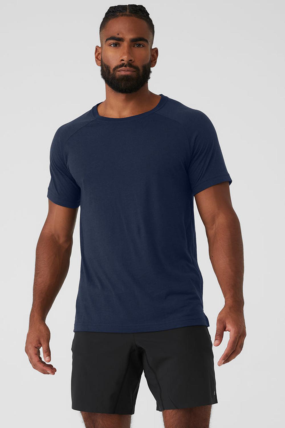 Camisetas Running Alo Yoga Triumph Raglan Hombre Azul Marino | España  CKUW-34012