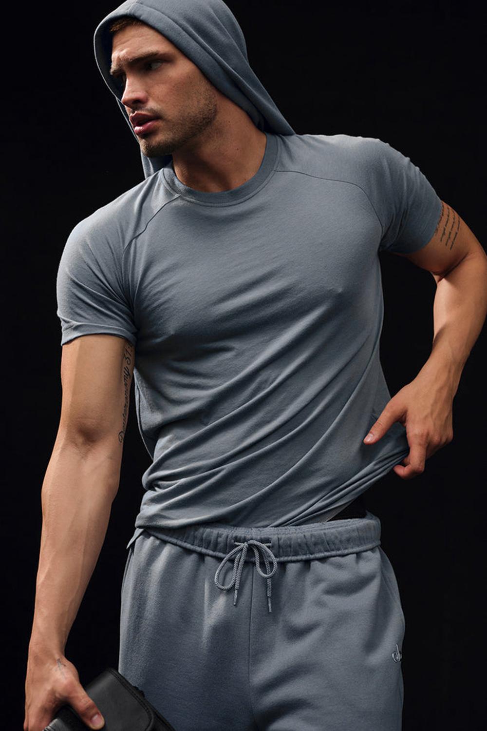 Camisetas Running Alo Yoga Triumph Raglan Hombre Gris | España  TMBW-05297