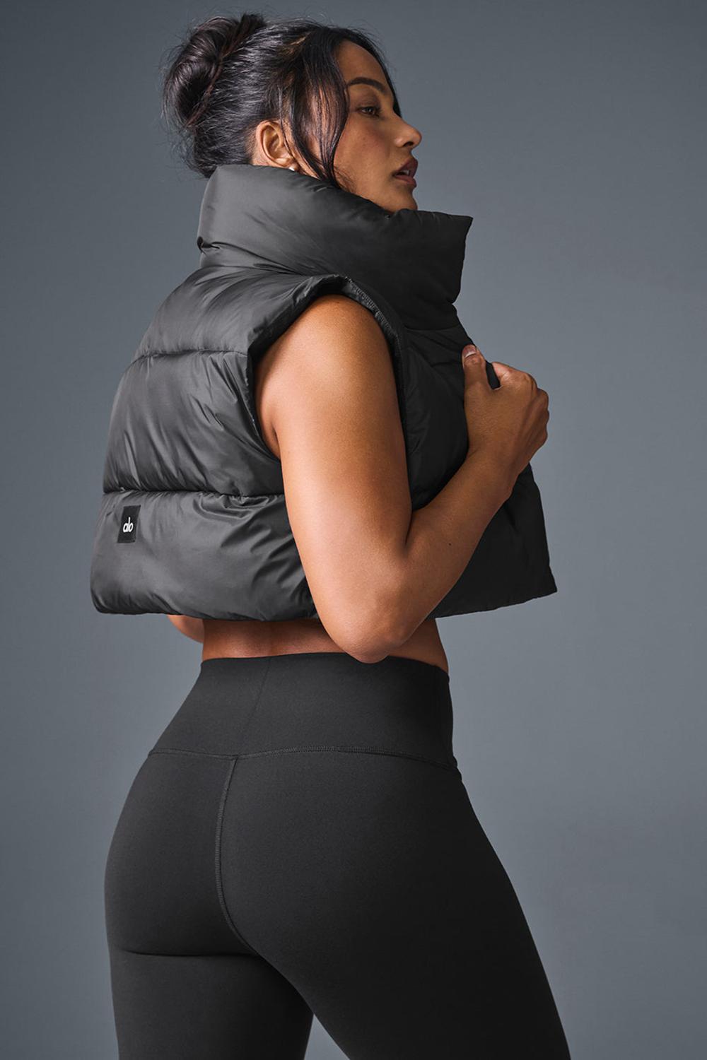 Chaleco Alo Yoga Cropped Gold Rush Puffer Mujer Negras | España  WNVB-94605