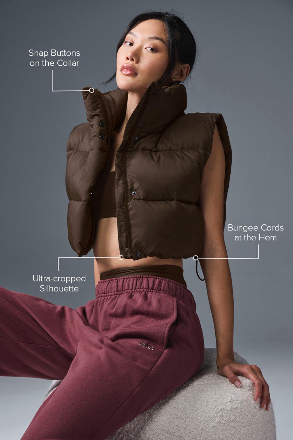 Chaleco Alo Yoga Cropped Gold Rush Puffer Mujer Espresso | España  CBJU-51780