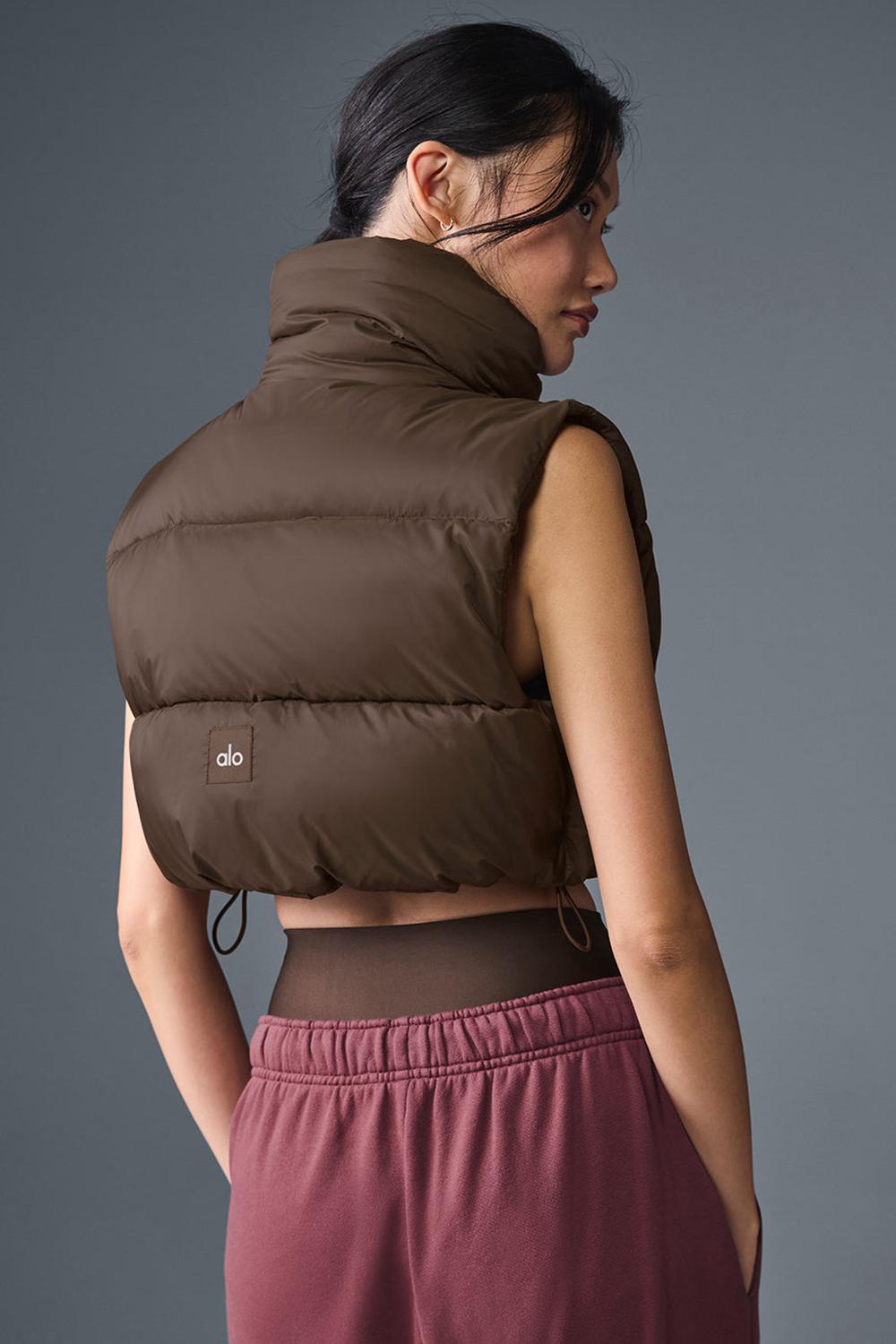 Chaleco Alo Yoga Cropped Gold Rush Puffer Mujer Espresso | España  CBJU-51780