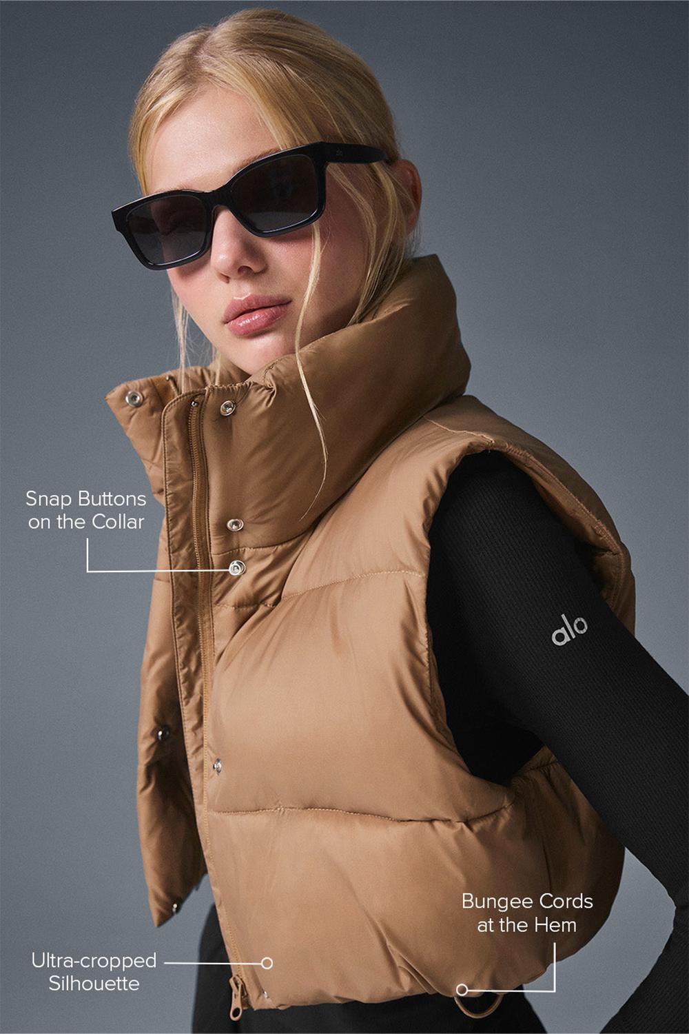 Chaleco Alo Yoga Cropped Gold Rush Puffer Mujer Toasted Almond | España  HOLW-68247