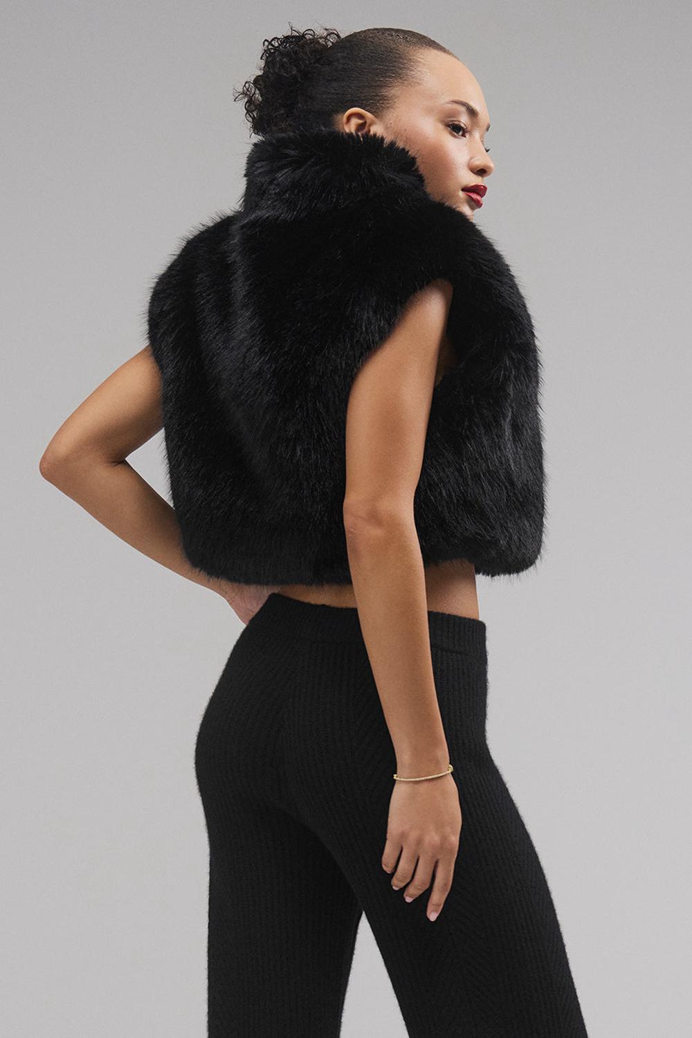 Chaleco Alo Yoga Opulent Faux Fur Cropped Mujer Negras | España  CVHR-87150
