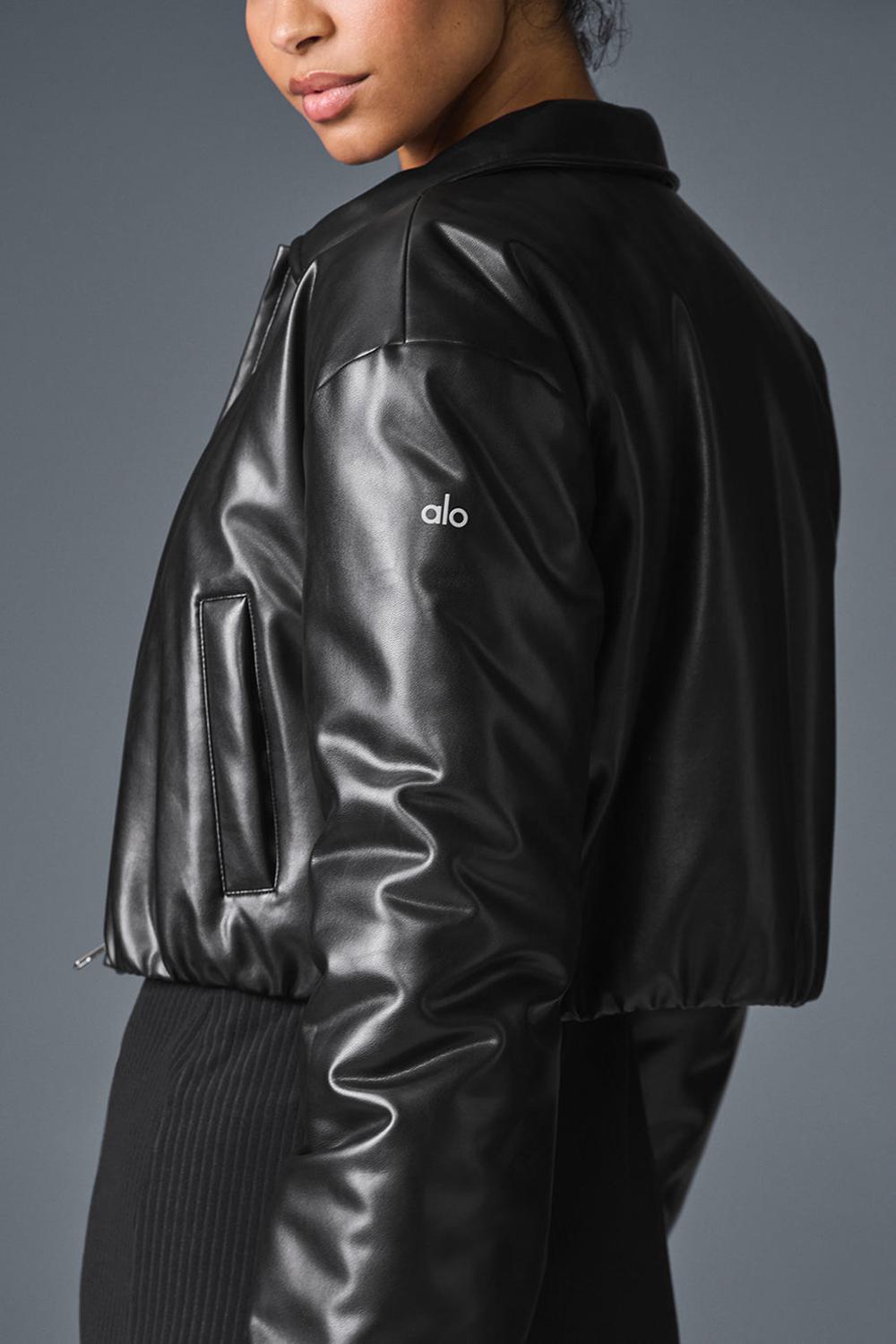 Chaqueta Bomber Alo Yoga Faux Leather Cropped Premier Mujer Negras | España  FPQK-41853