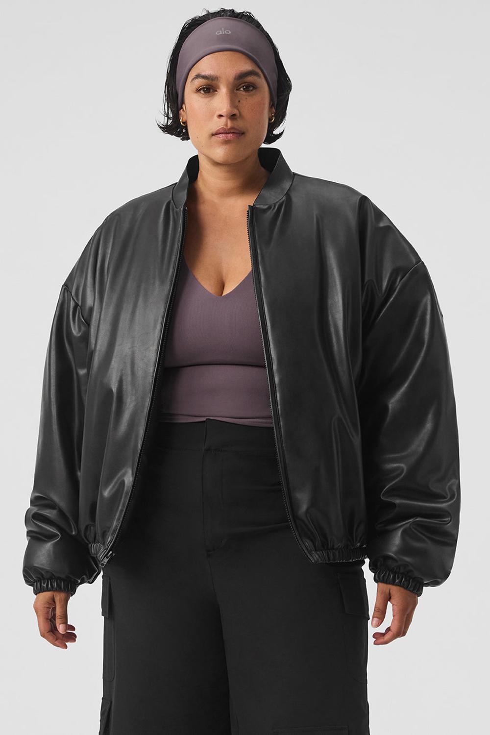 Chaqueta Bomber Alo Yoga Faux Leather Premier Mujer Negras | España  DYZF-53614