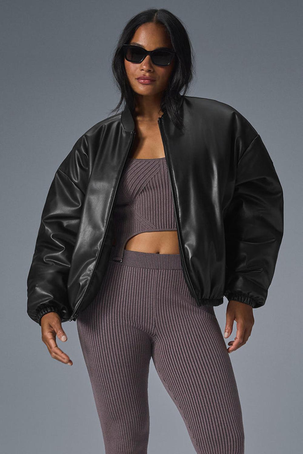 Chaqueta Bomber Alo Yoga Faux Leather Premier Mujer Negras | España  DYZF-53614
