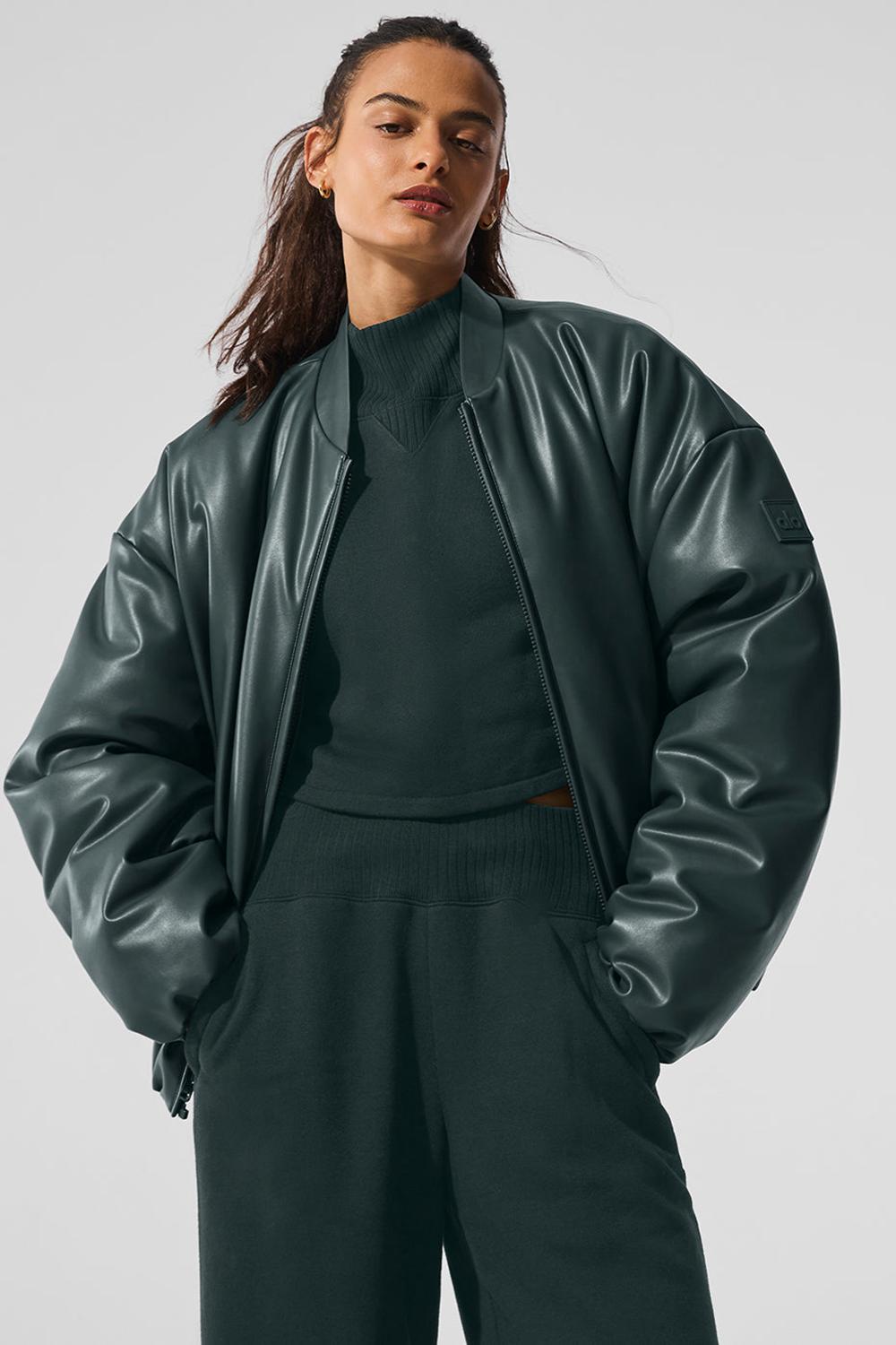 Chaqueta Bomber Alo Yoga Faux Leather Premier Mujer Verde | España  NKHW-15476