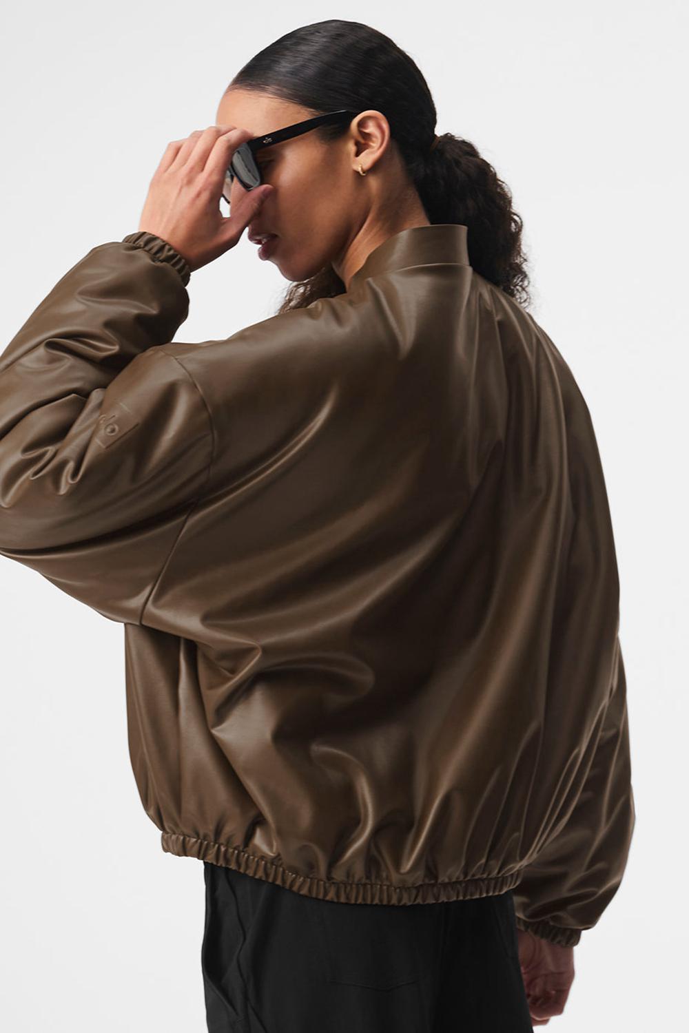 Chaqueta Bomber Alo Yoga Faux Leather Premier Mujer Espresso | España  FAOT-81054