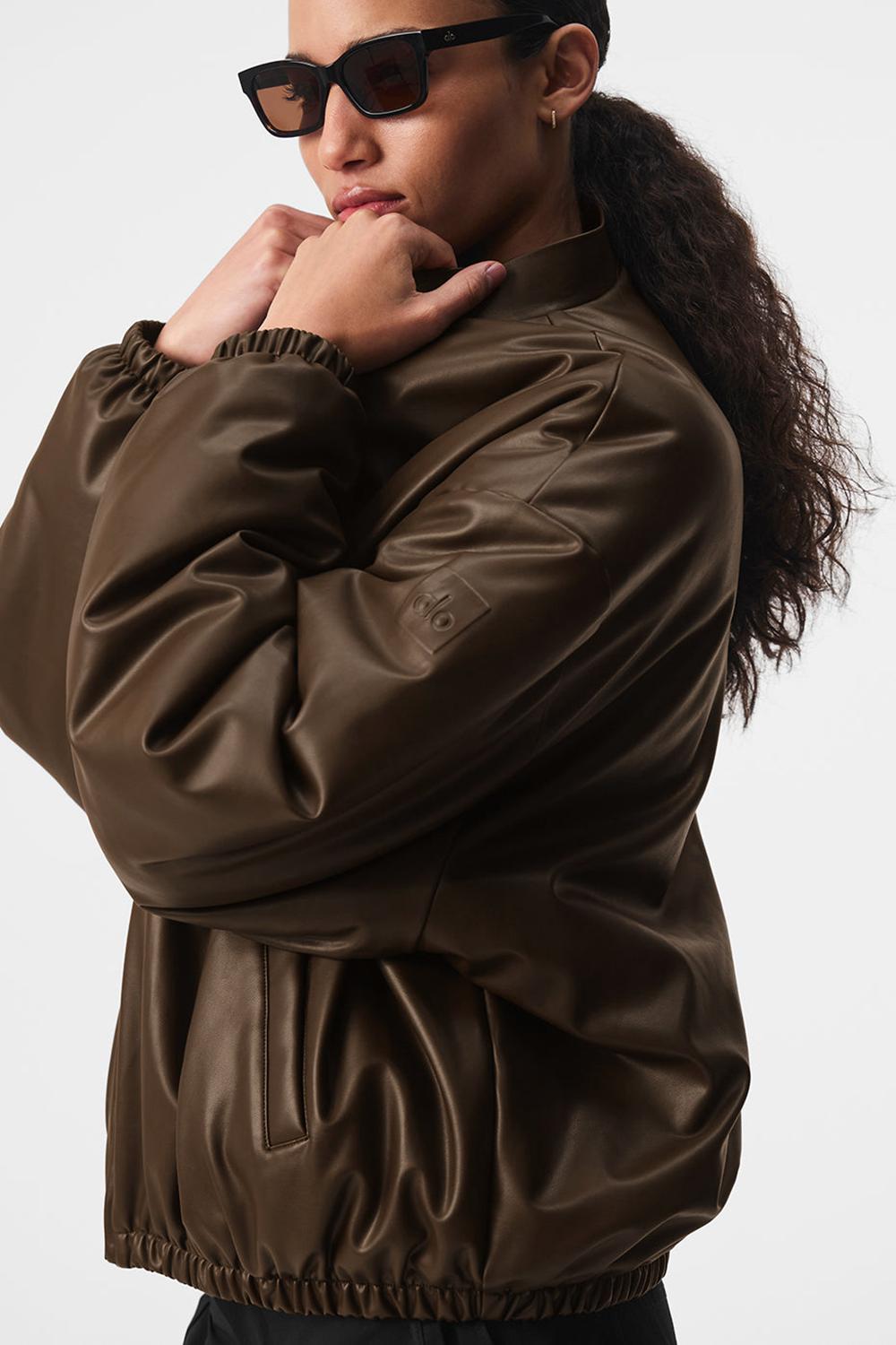 Chaqueta Bomber Alo Yoga Faux Leather Premier Mujer Espresso | España  FAOT-81054