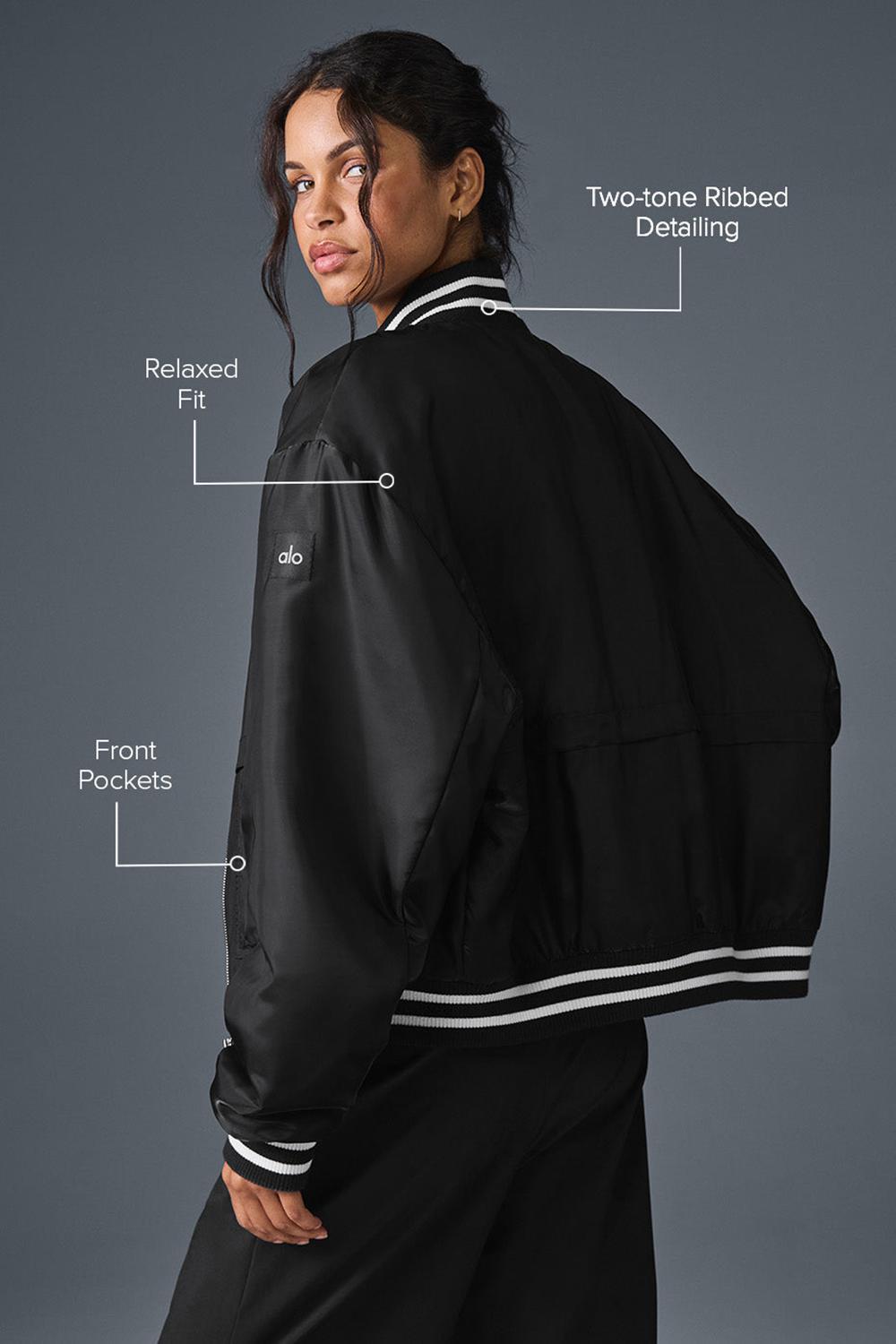Chaquetas Alo Yoga Afterglow Varsity Mujer Negras | España  YLND-29607