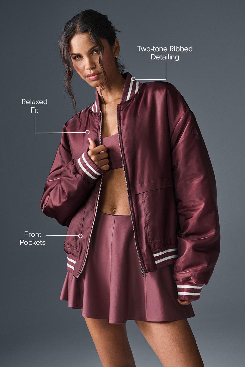 Chaquetas Alo Yoga Afterglow Varsity Mujer Burdeos | España  TNKQ-01543