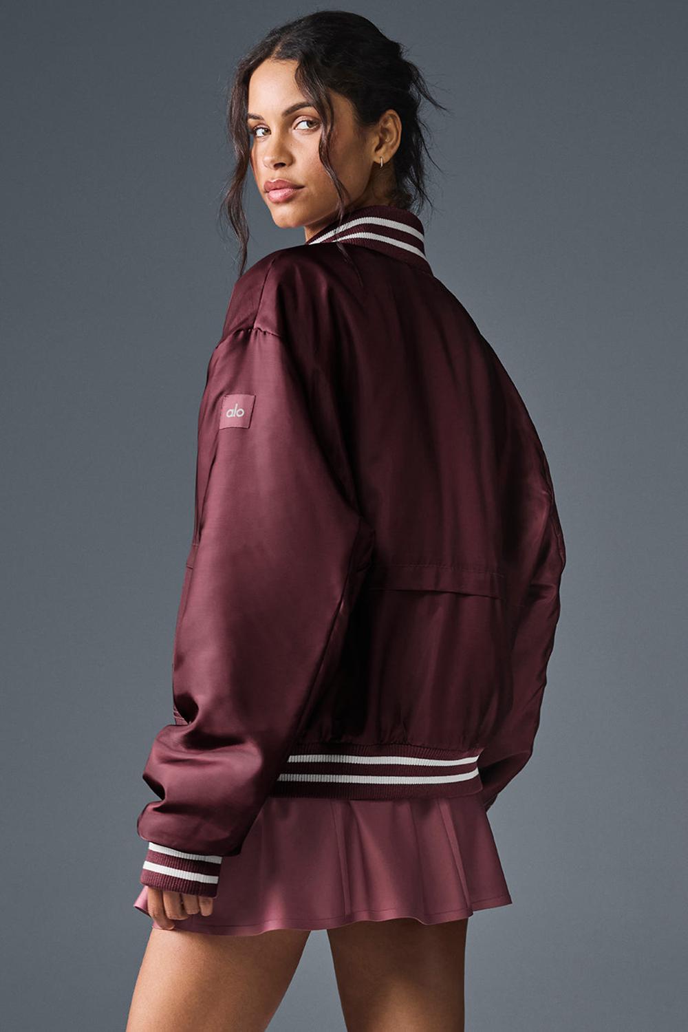 Chaquetas Alo Yoga Afterglow Varsity Mujer Burdeos | España  TNKQ-01543
