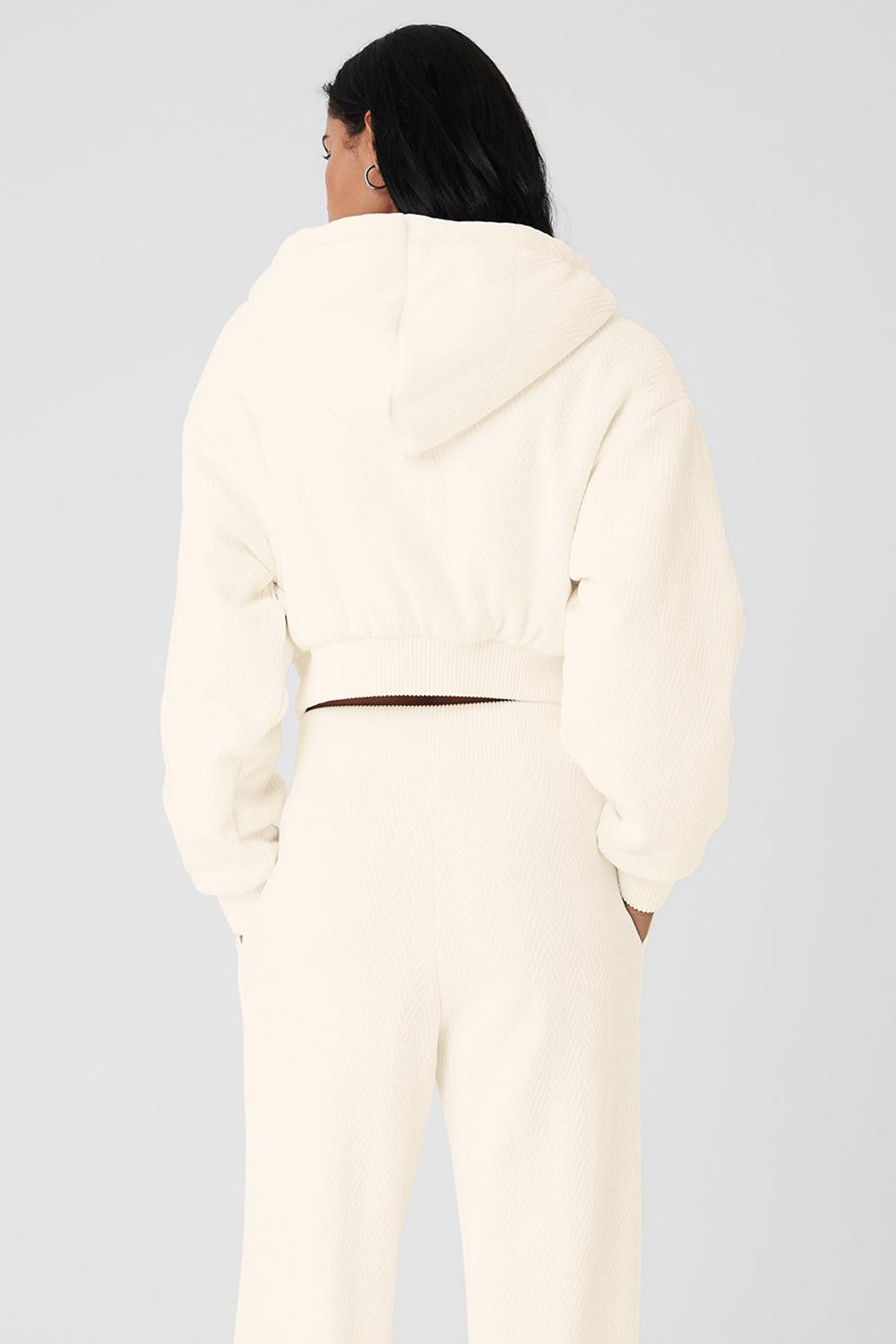 Chaquetas Alo Yoga Cropped Cozy Day Full Zip Mujer Ivory | España  PEZT-05641