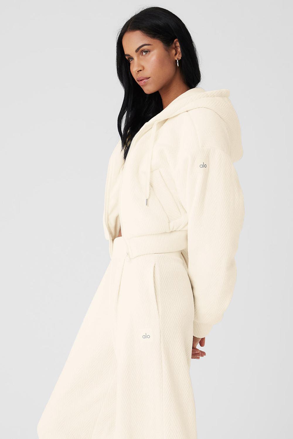 Chaquetas Alo Yoga Cropped Cozy Day Full Zip Mujer Ivory | España  PEZT-05641