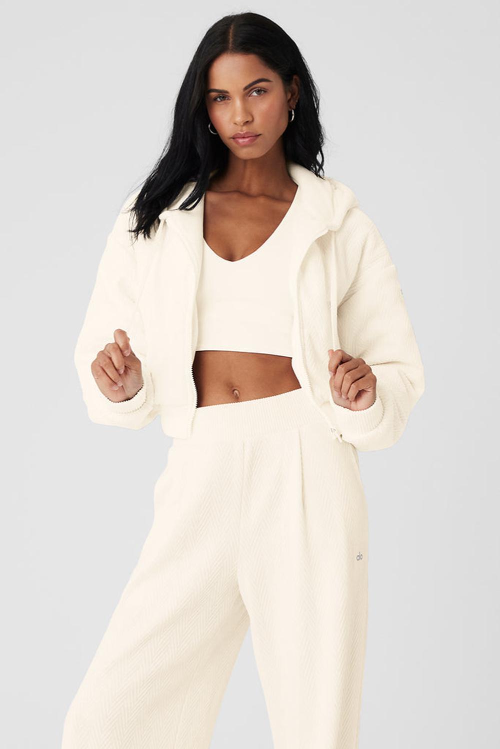 Chaquetas Alo Yoga Cropped Cozy Day Full Zip Mujer Ivory | España  PEZT-05641