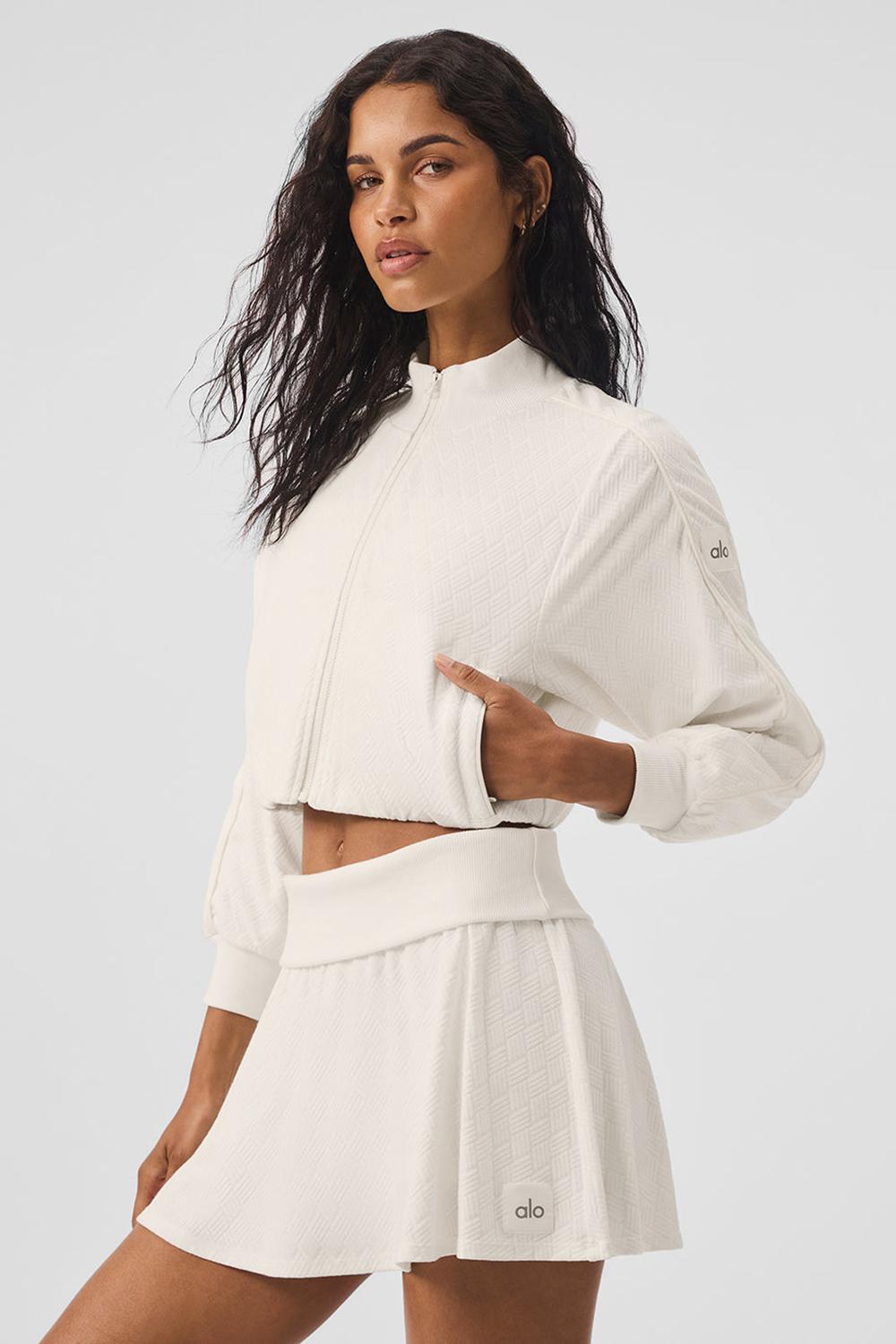 Chaquetas Alo Yoga Cropped Doubles Only Full Zip Mujer Ivory | España  MZYG-39175
