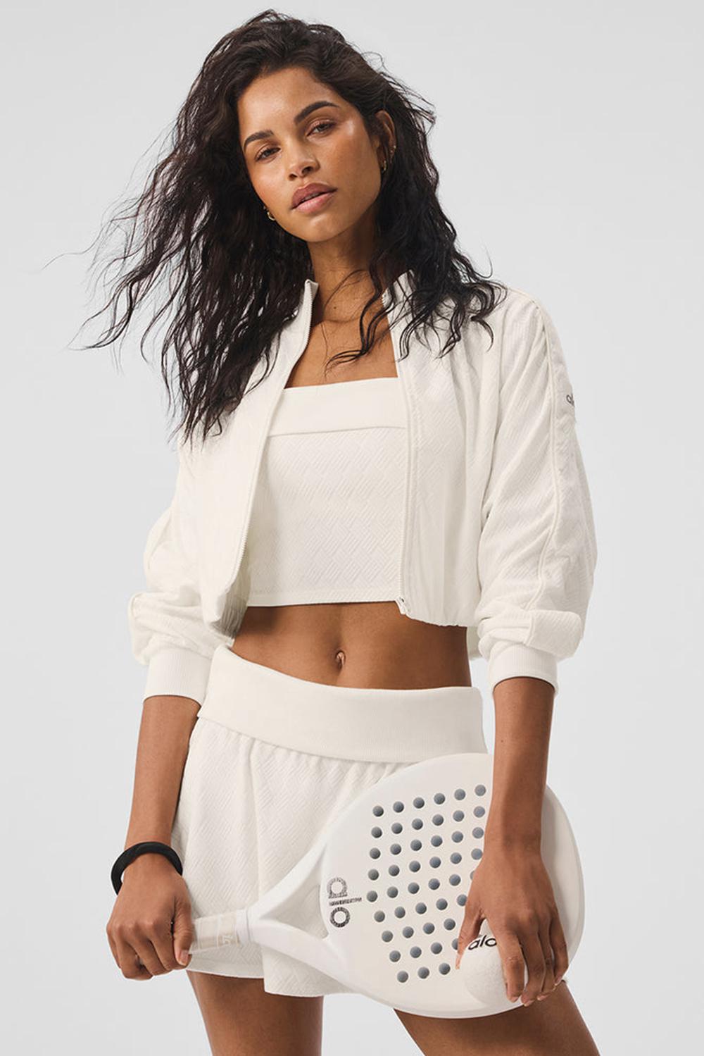 Chaquetas Alo Yoga Cropped Doubles Only Full Zip Mujer Ivory | España  MZYG-39175
