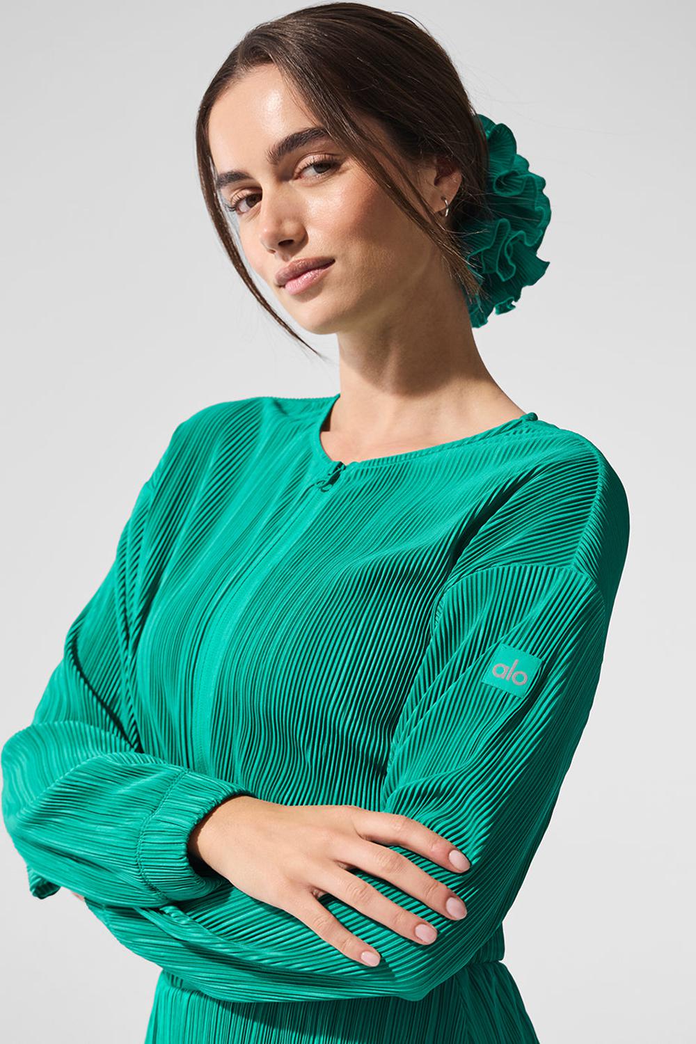Chaquetas Alo Yoga Cropped Micro Plisse Mujer Verde | España  JDPR-69017