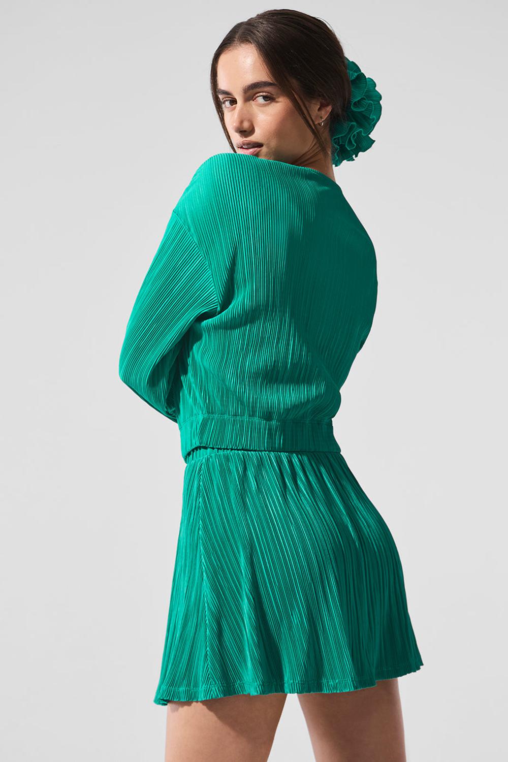 Chaquetas Alo Yoga Cropped Micro Plisse Mujer Verde | España  JDPR-69017