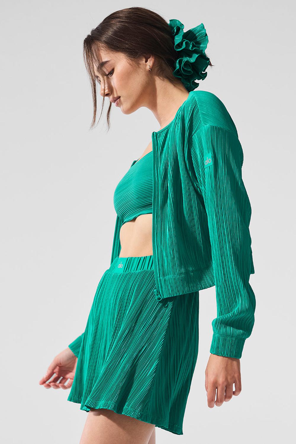 Chaquetas Alo Yoga Cropped Micro Plisse Mujer Verde | España  JDPR-69017