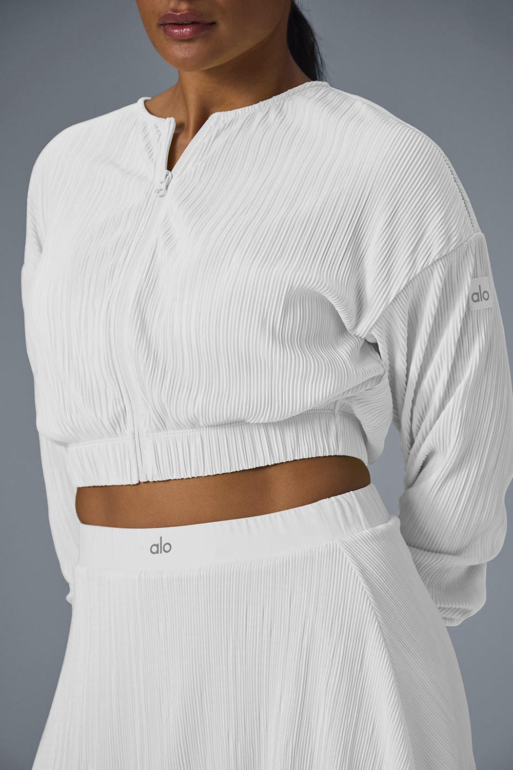 Chaquetas Alo Yoga Cropped Micro Plisse Mujer Blancas | España  AMHN-78542