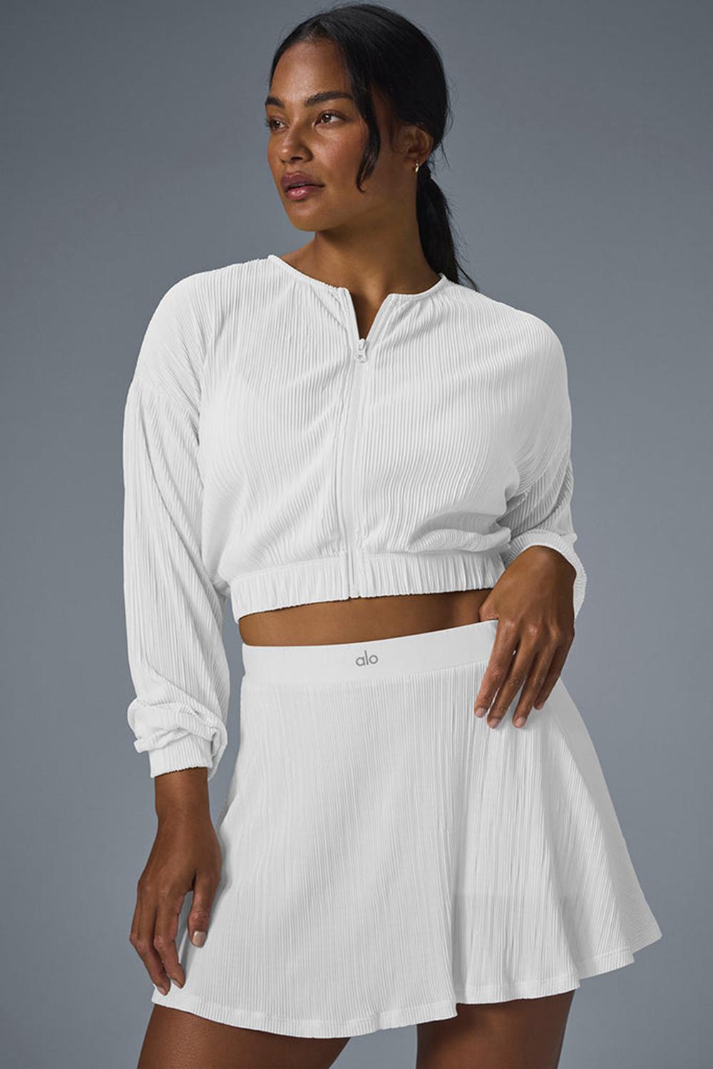 Chaquetas Alo Yoga Cropped Micro Plisse Mujer Blancas | España  AMHN-78542