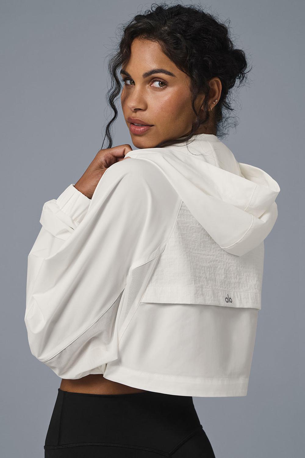 Chaquetas Alo Yoga Cropped Playmaker Mujer Ivory | España  COQM-83609