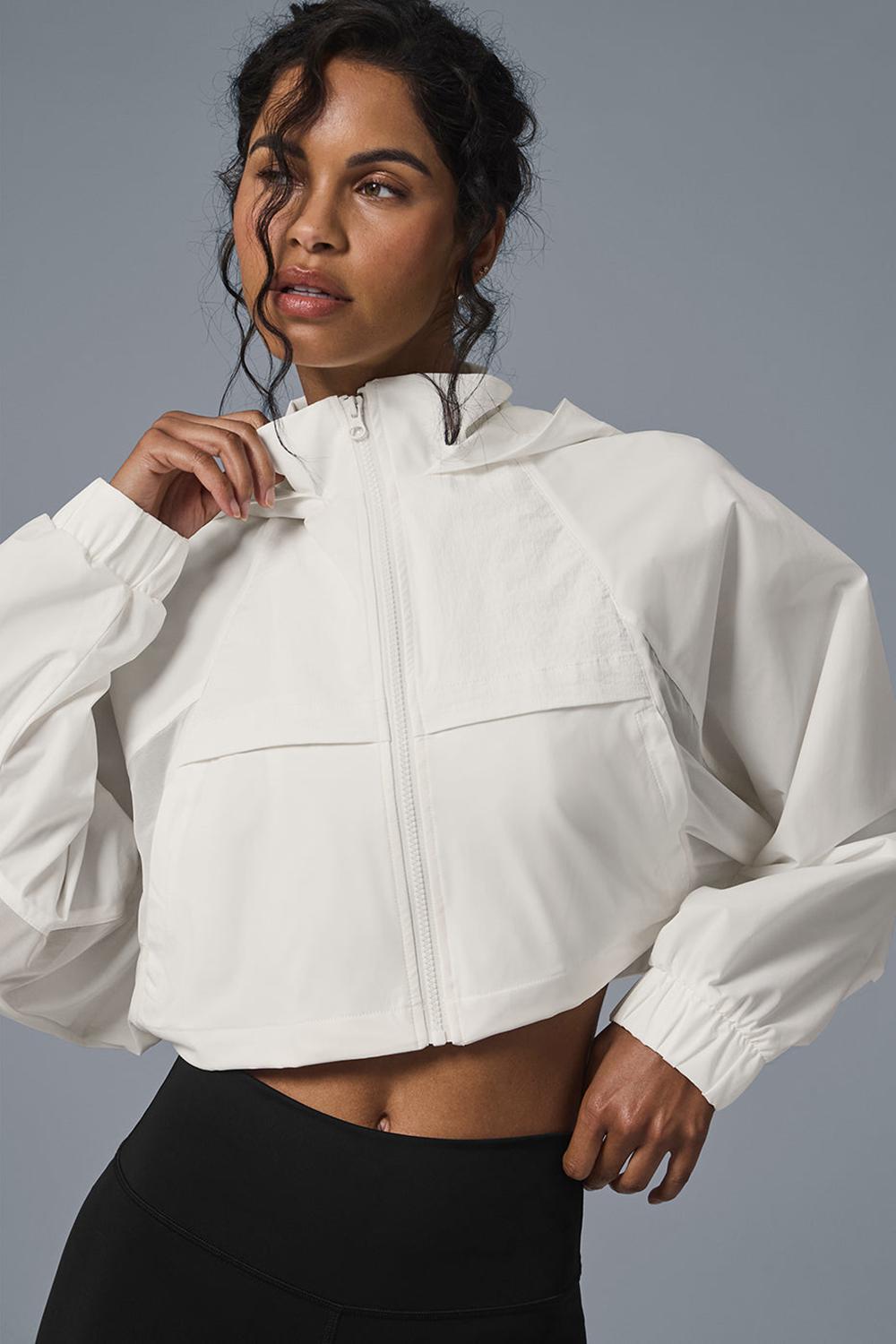 Chaquetas Alo Yoga Cropped Playmaker Mujer Ivory | España  COQM-83609