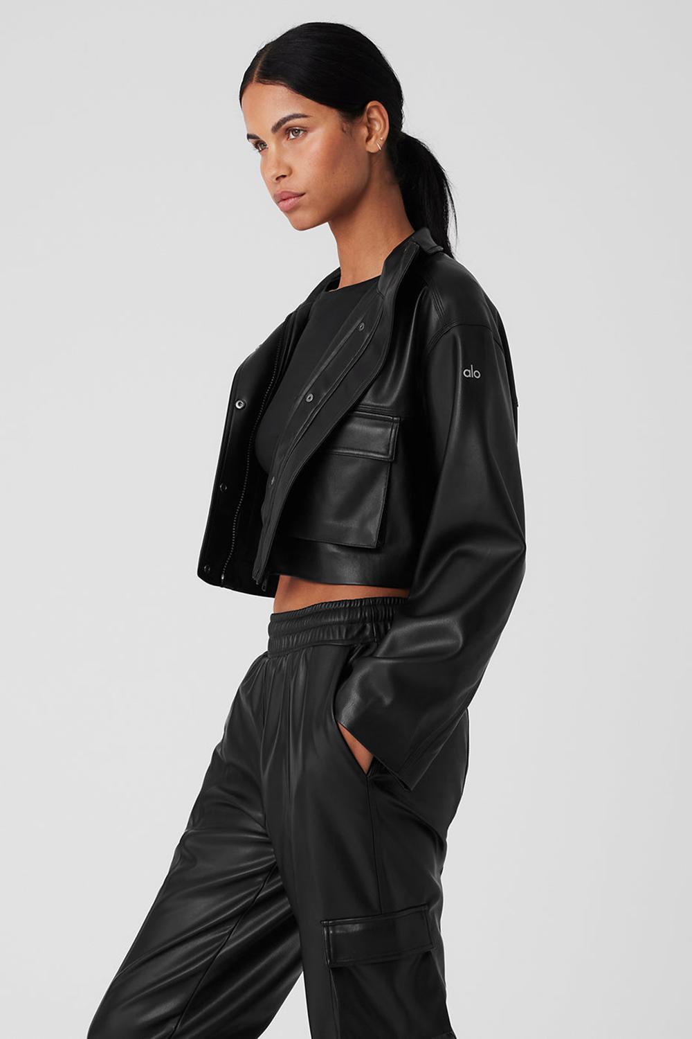 Chaquetas Alo Yoga Faux Leather Power Hour Mujer Negras | España  DZRS-40531