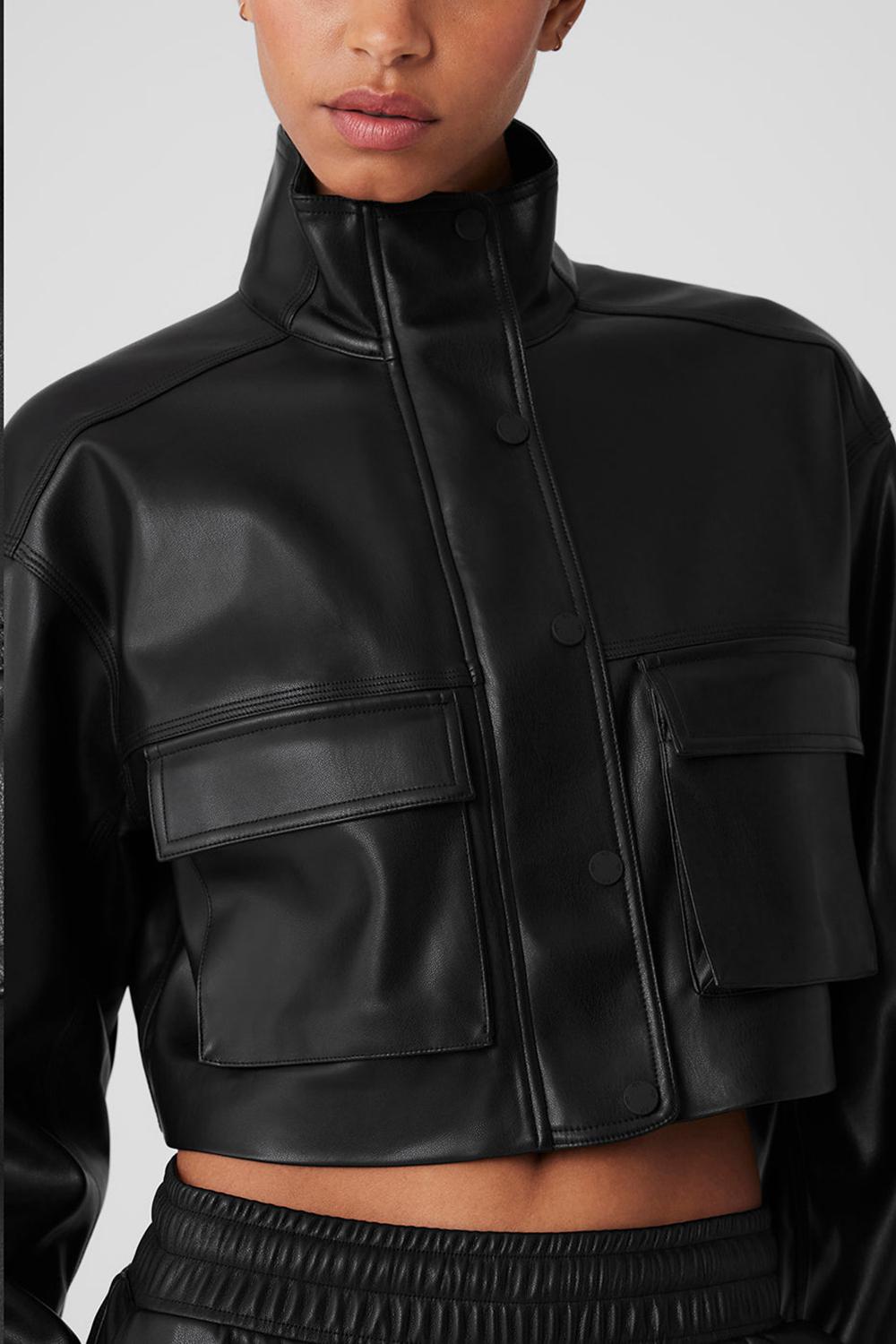 Chaquetas Alo Yoga Faux Leather Power Hour Mujer Negras | España  DZRS-40531