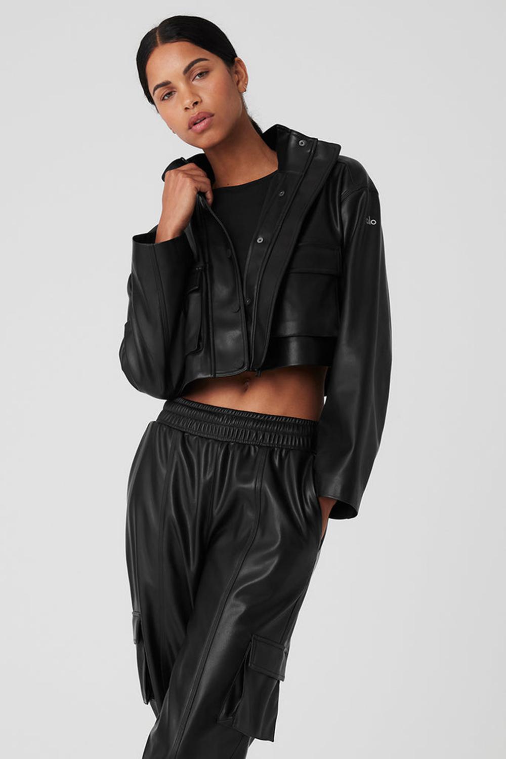 Chaquetas Alo Yoga Faux Leather Power Hour Mujer Negras | España  DZRS-40531