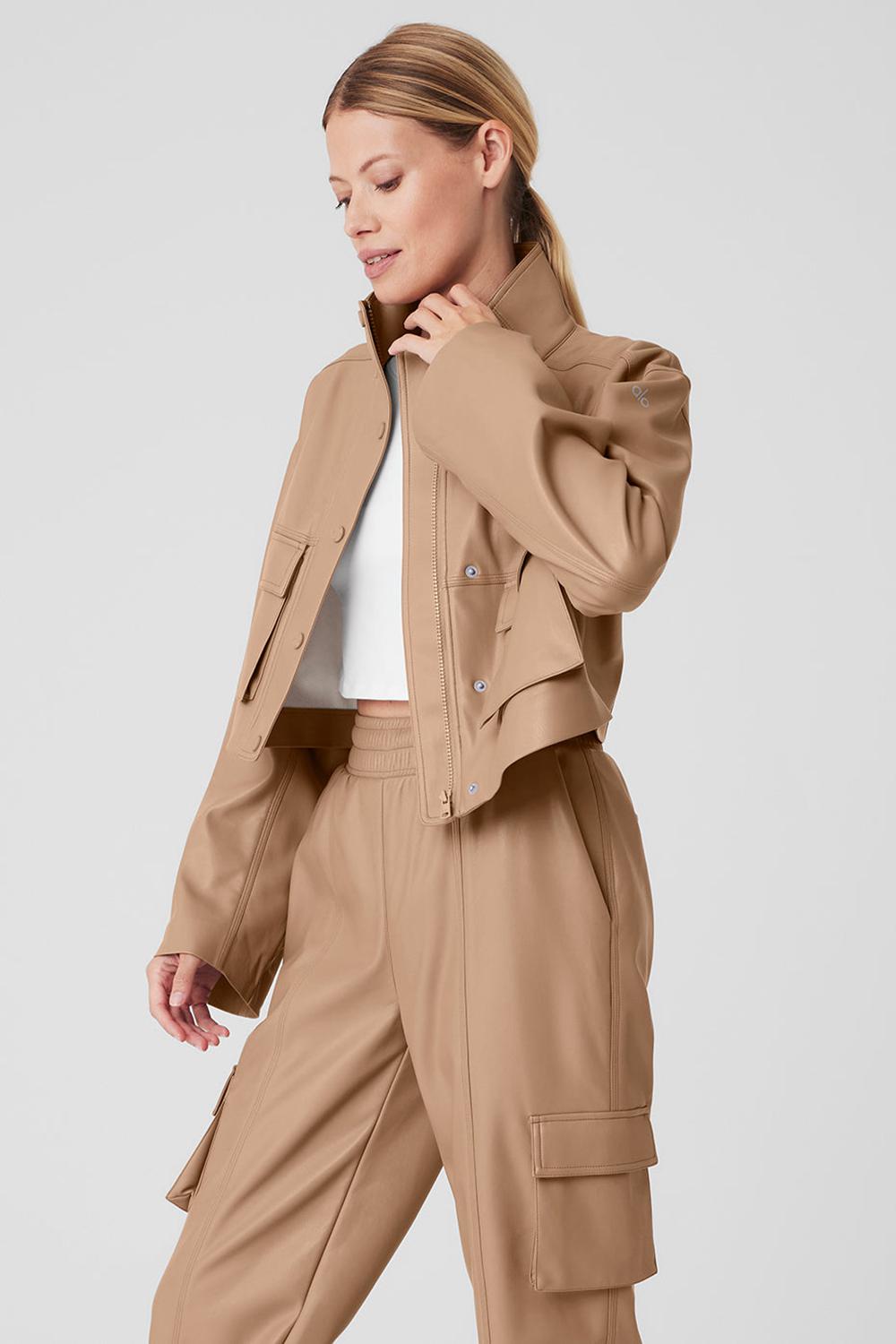 Chaquetas Alo Yoga Faux Leather Power Hour Mujer Toasted Almond | España  XNDF-89340