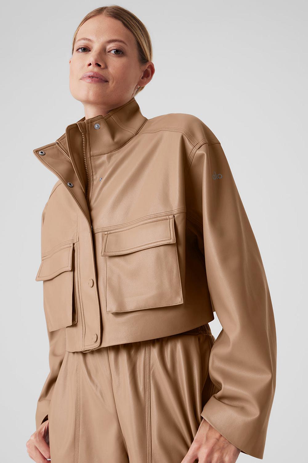 Chaquetas Alo Yoga Faux Leather Power Hour Mujer Toasted Almond | España  XNDF-89340