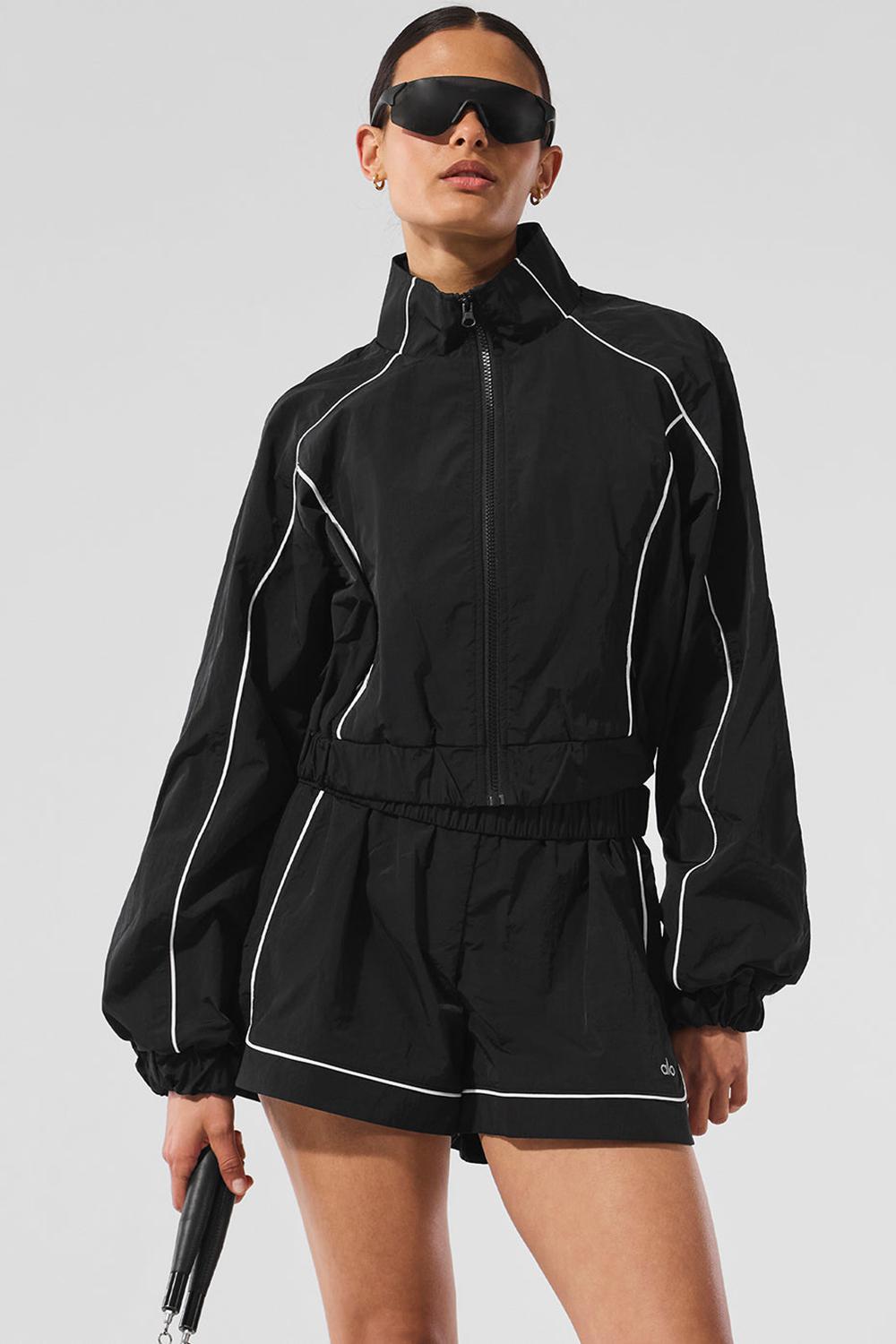 Chaquetas Alo Yoga Motivate Full-Zip Track Mujer Negras Blancas | España  VQWZ-16307