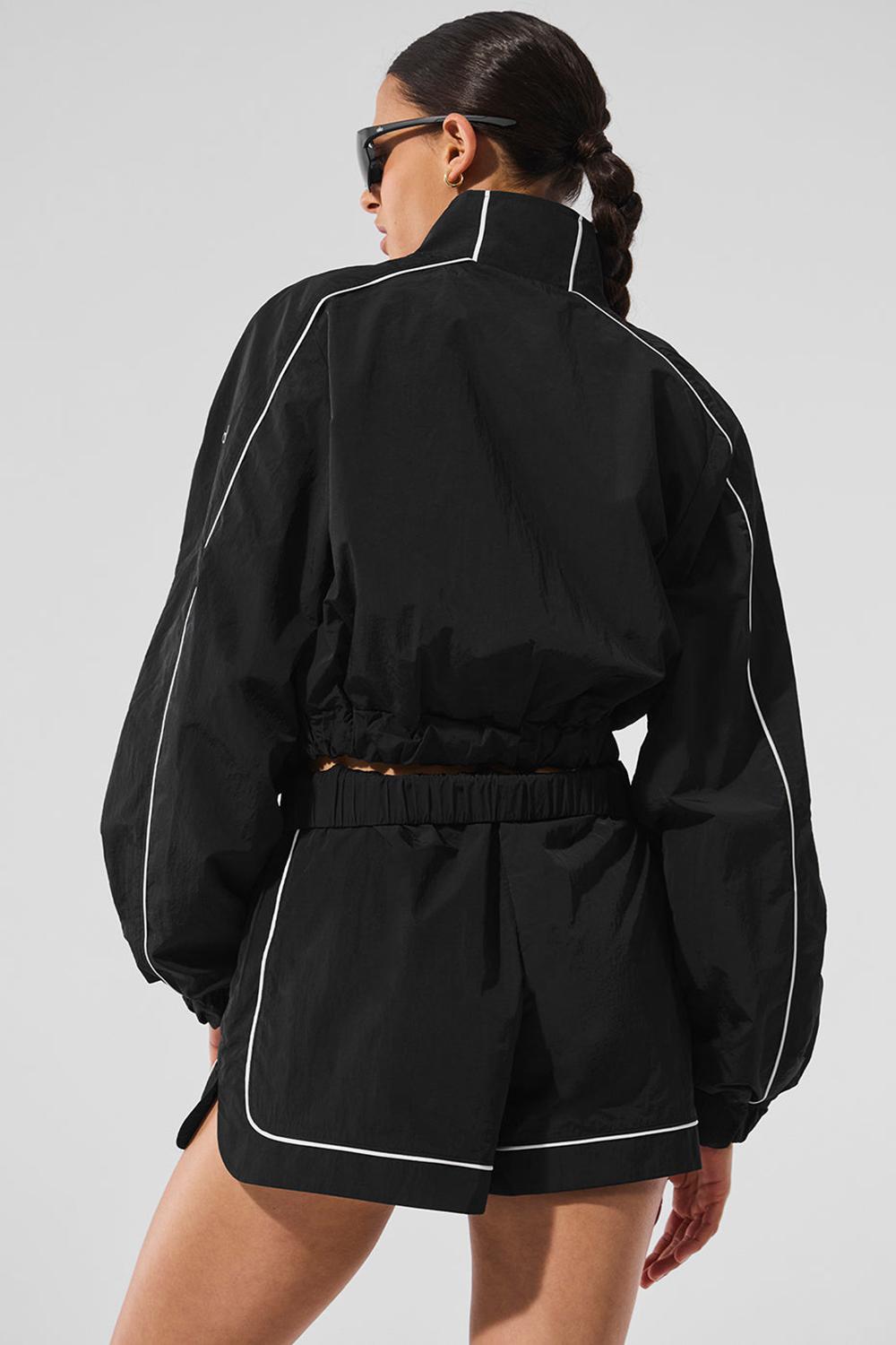 Chaquetas Alo Yoga Motivate Full-Zip Track Mujer Negras Blancas | España  VQWZ-16307