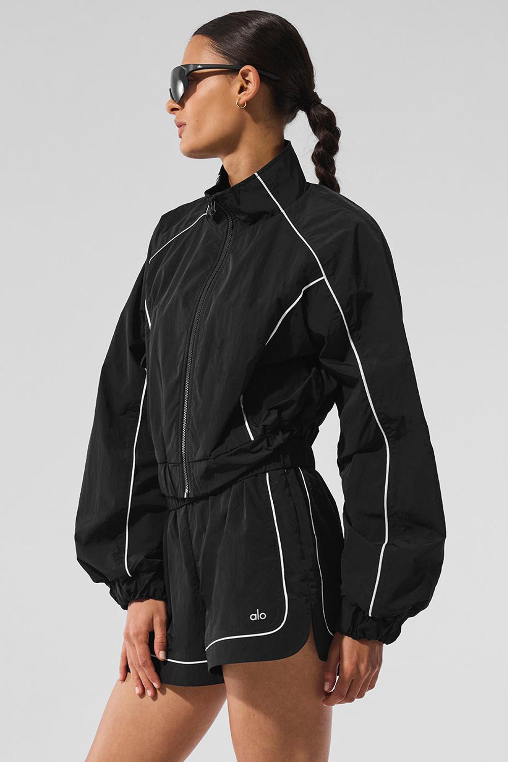 Chaquetas Alo Yoga Motivate Full-Zip Track Mujer Negras Blancas | España  VQWZ-16307