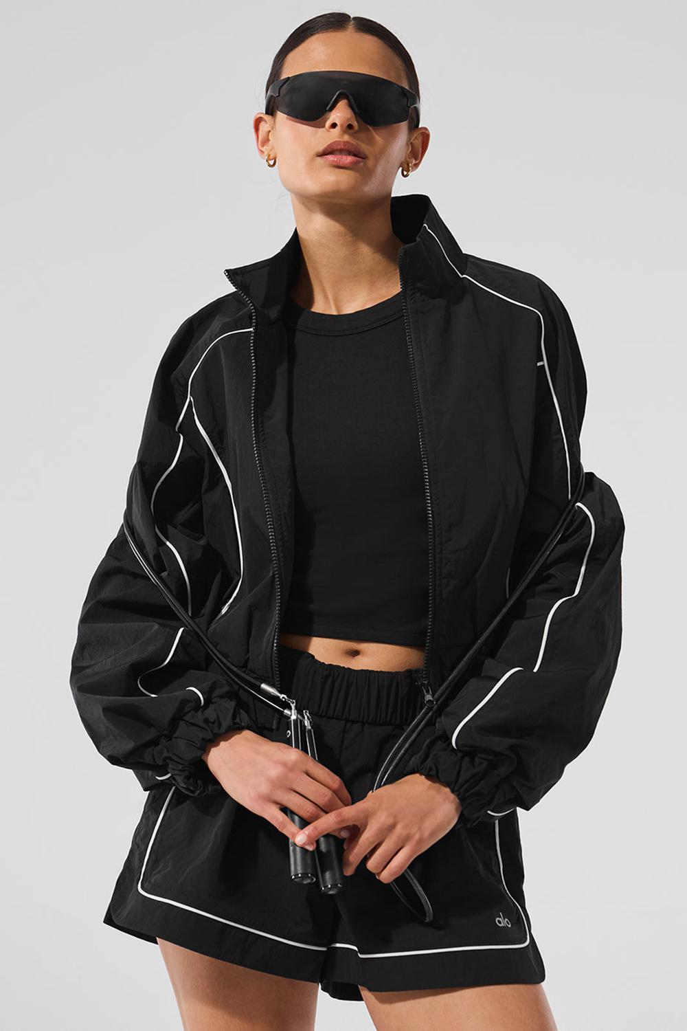 Chaquetas Alo Yoga Motivate Full-Zip Track Mujer Negras Blancas | España  VQWZ-16307