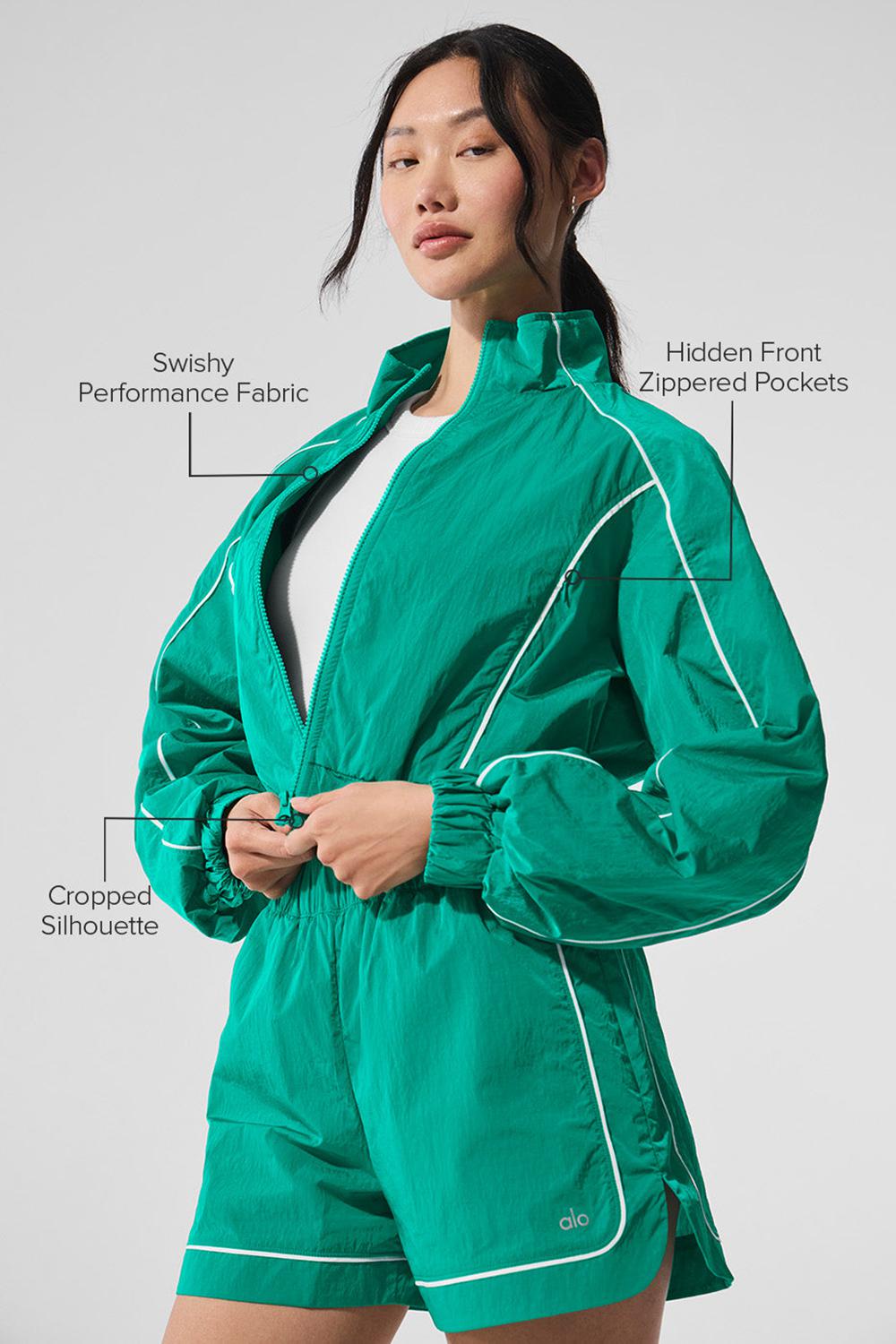 Chaquetas Alo Yoga Motivate Full-Zip Track Mujer Verde Blancas | España  DIAX-41257