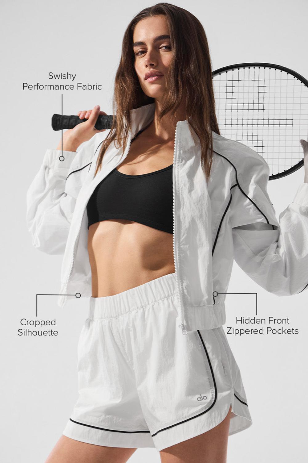 Chaquetas Alo Yoga Motivate Full-Zip Track Mujer Blancas Negras | España  HQJY-46932