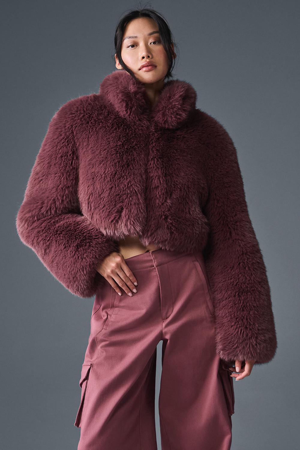 Chaquetas Alo Yoga Opulent Faux Fur Cropped Mujer Burdeos | España  XSID-73152