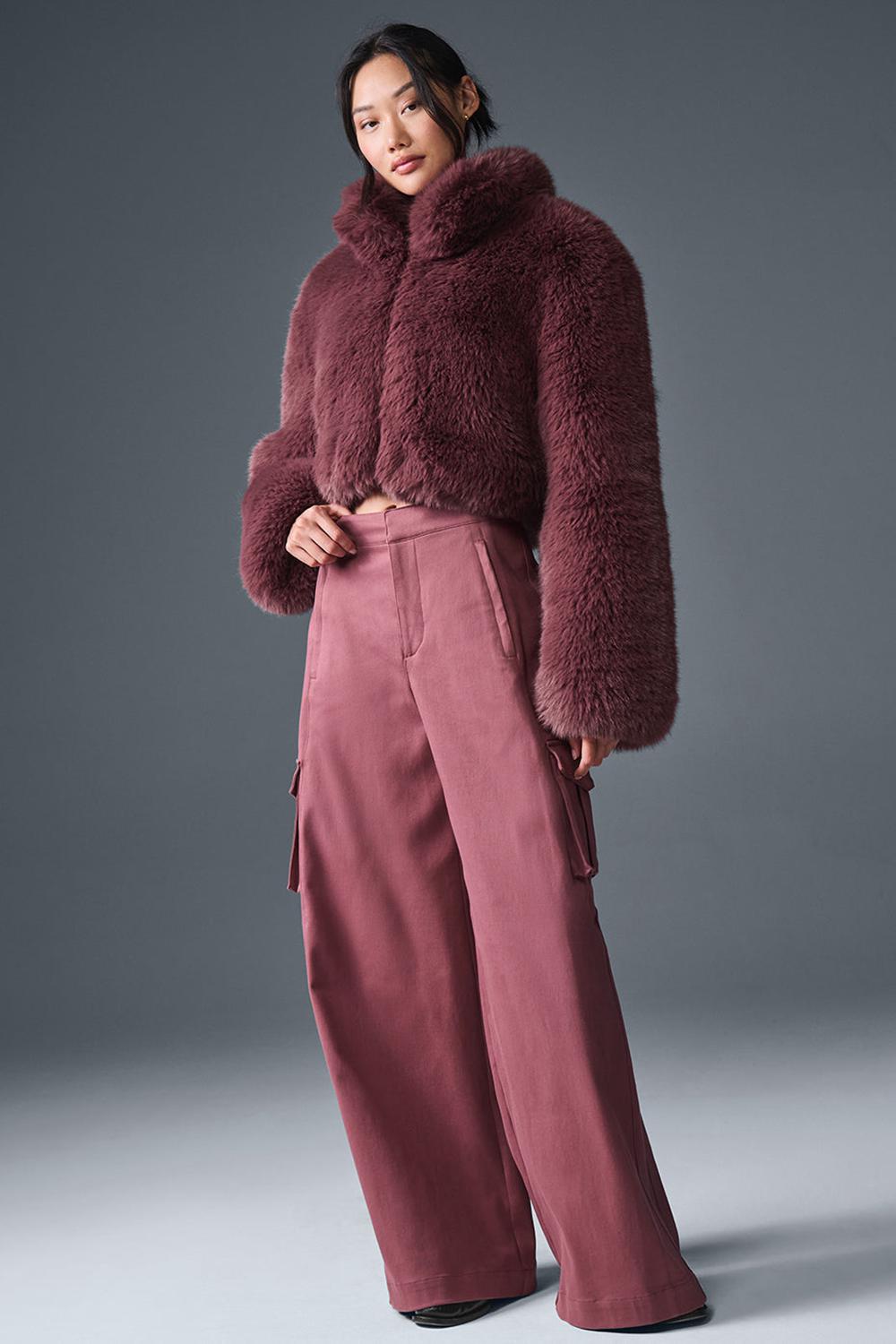 Chaquetas Alo Yoga Opulent Faux Fur Cropped Mujer Burdeos | España  XSID-73152