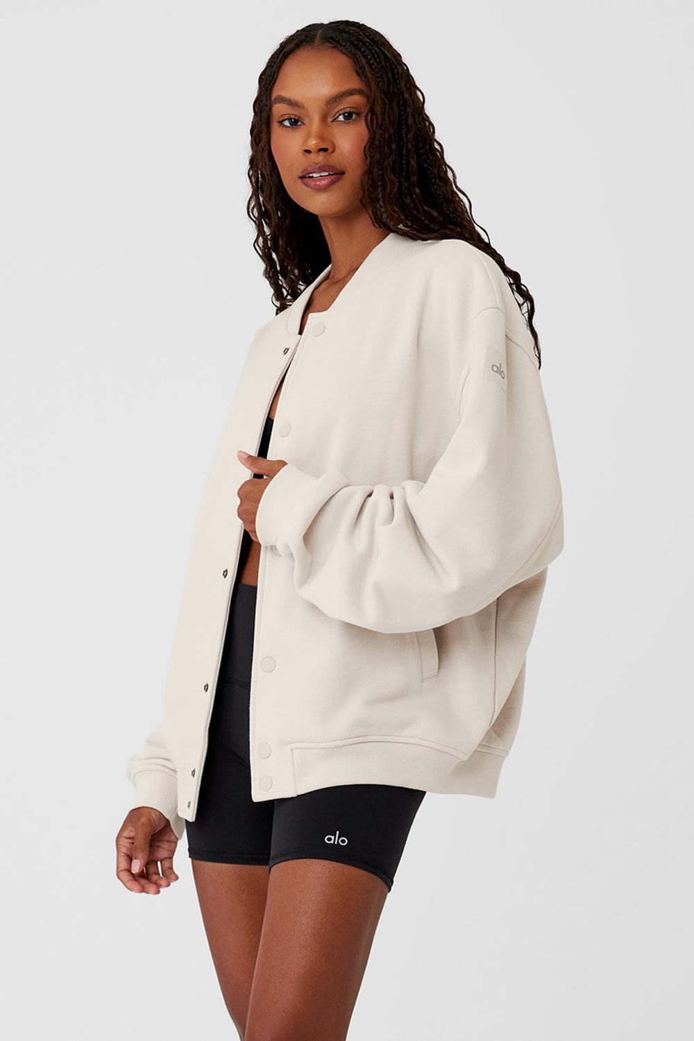 Chaquetas Alo Yoga Renown Varsity Mujer Bone | España  UYWS-51928