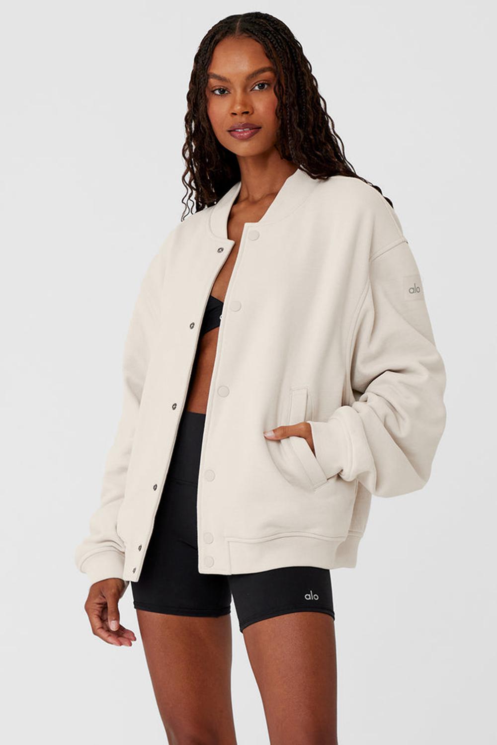 Chaquetas Alo Yoga Renown Varsity Mujer Bone | España  UYWS-51928