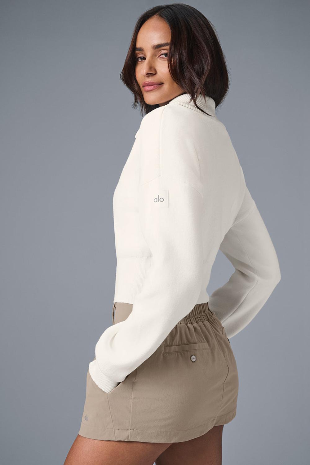 Chaquetas Alo Yoga Scholar Knit Cropped Full Zip Mujer Ivory | España  RTOG-95416