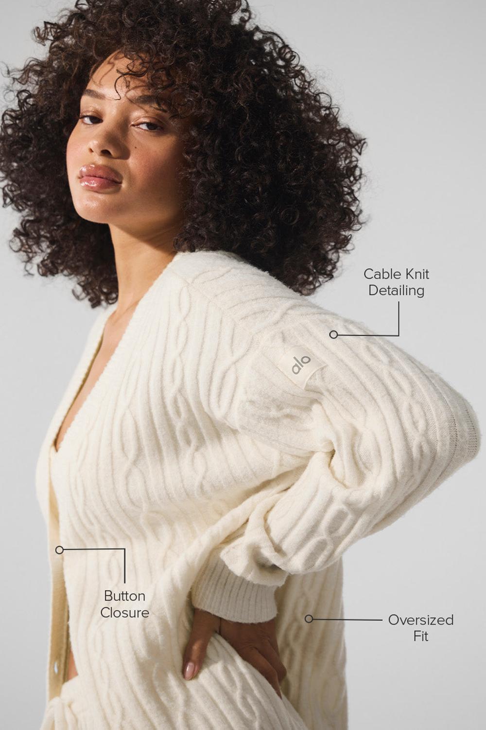 Cárdigan Alo Yoga Cable Knit Winter Bliss Mujer Ivory | España  ZPAF-68729