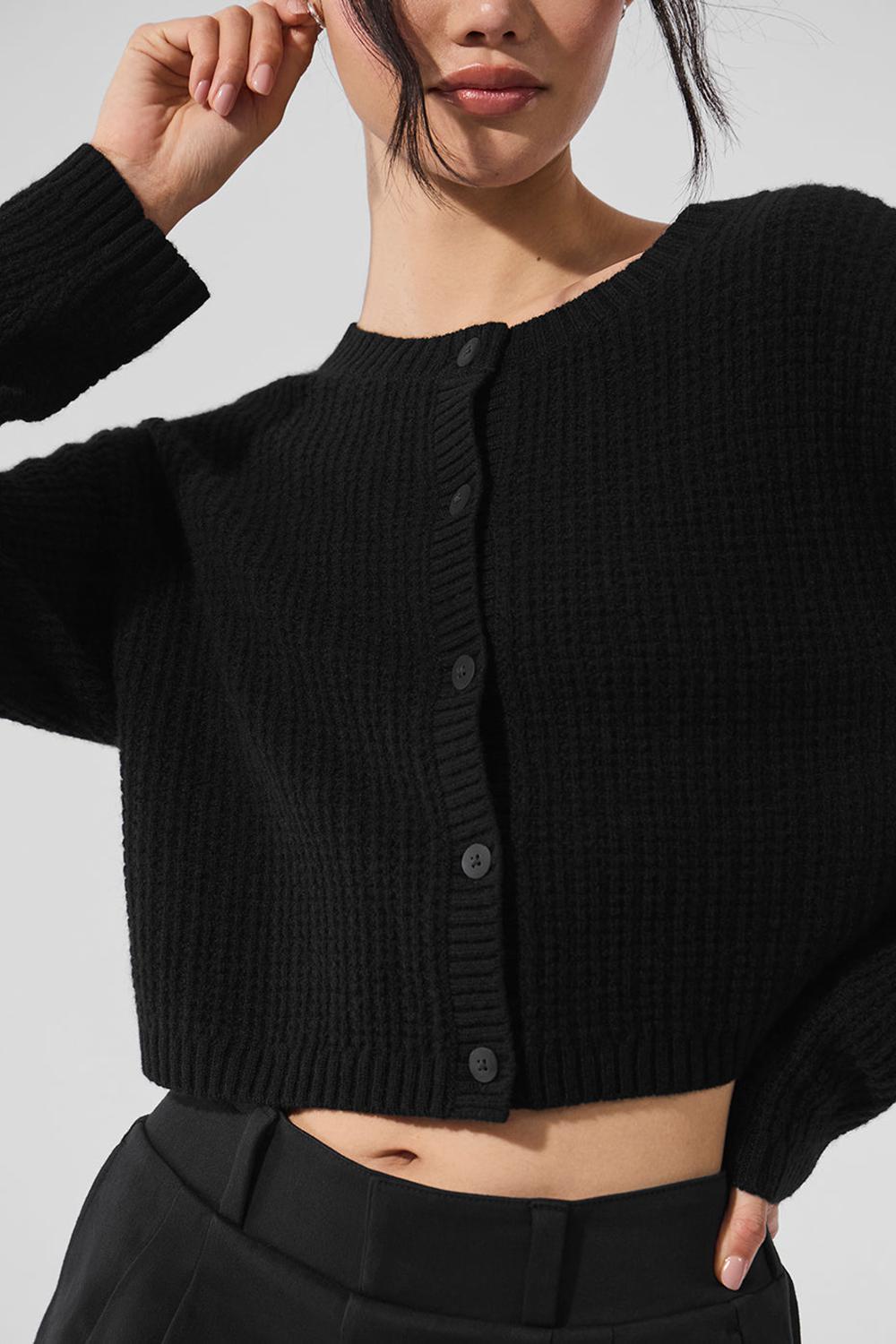 Cárdigan Alo Yoga Cashmere Plush Waffle Mujer Negras | España  MWRT-24179