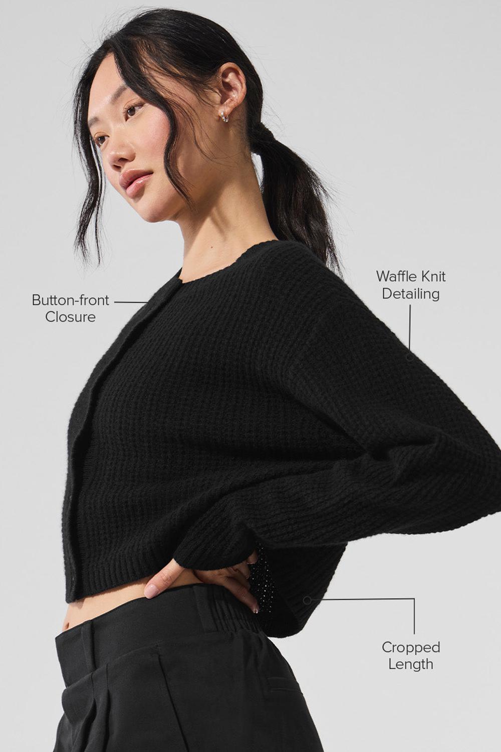 Cárdigan Alo Yoga Cashmere Plush Waffle Mujer Negras | España  MWRT-24179