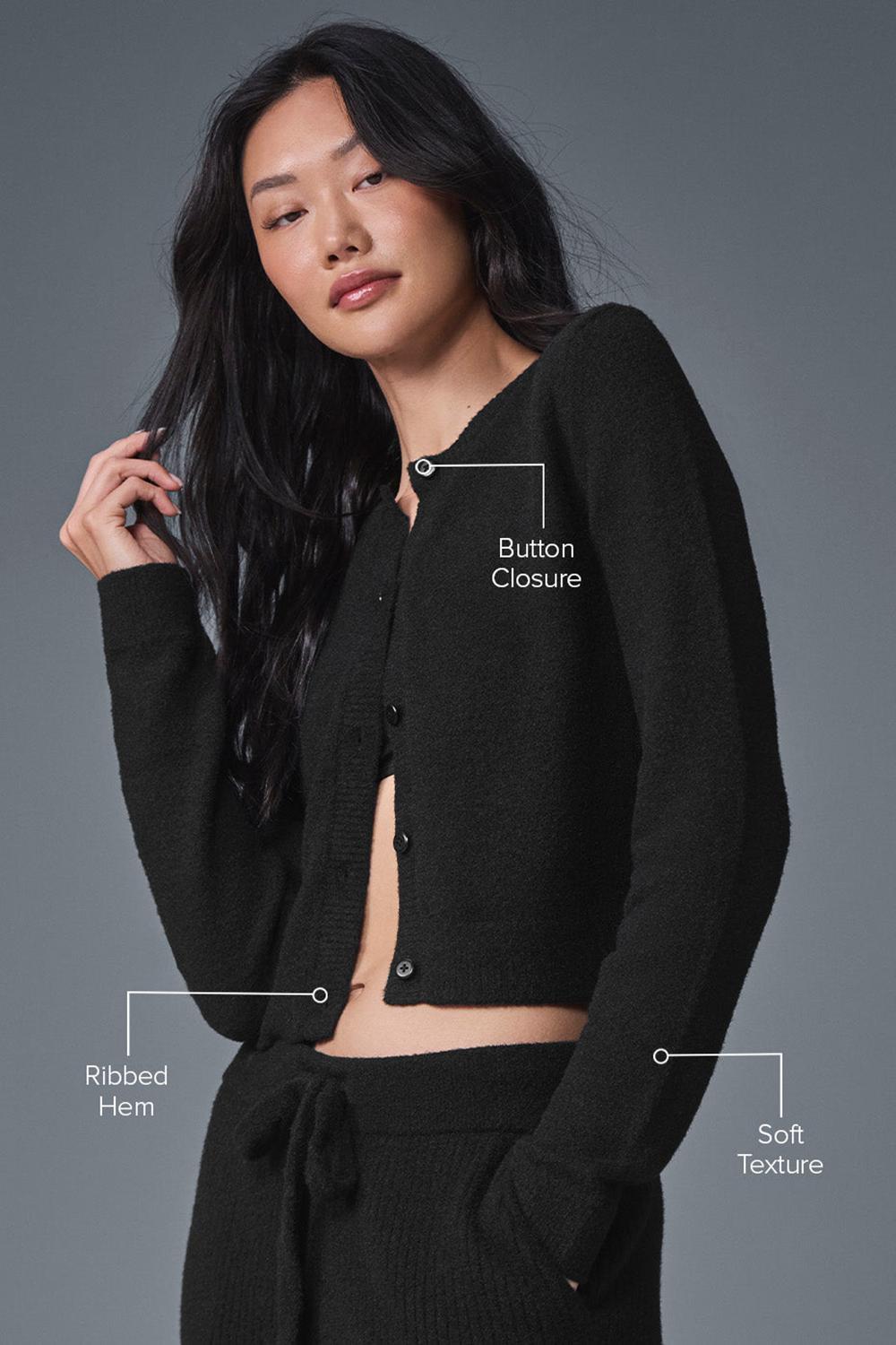 Cárdigan Alo Yoga Snuggle Up Sweater Cropped Mujer Negras | España  DAES-78493