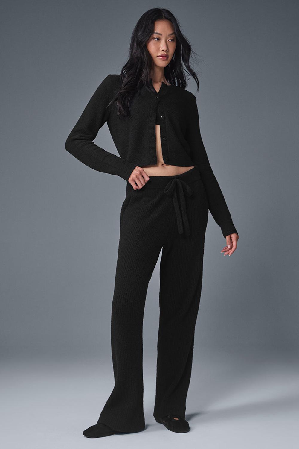 Cárdigan Alo Yoga Snuggle Up Sweater Cropped Mujer Negras | España  DAES-78493