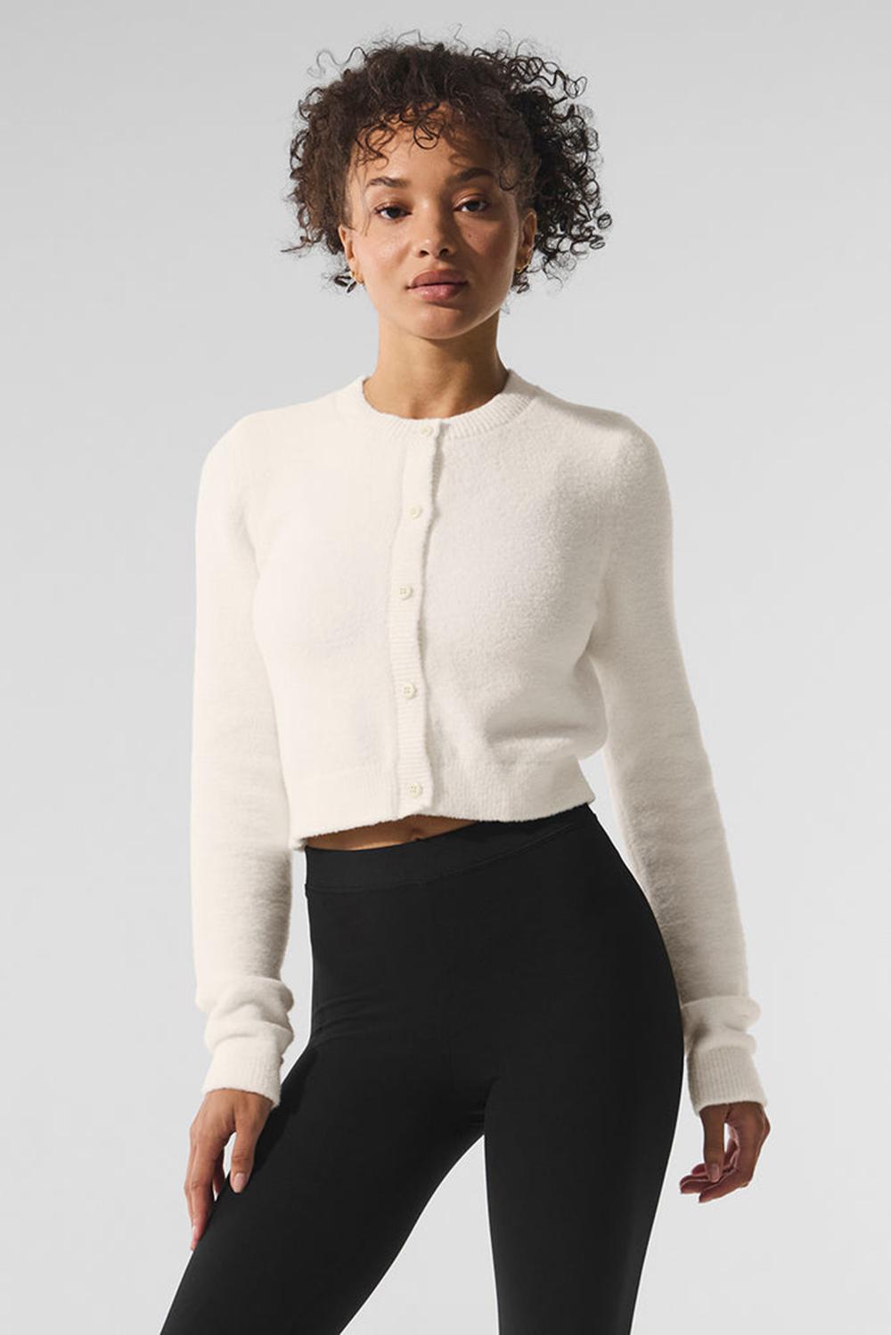 Cárdigan Alo Yoga Snuggle Up Sweater Cropped Mujer Ivory | España  PYQC-28976